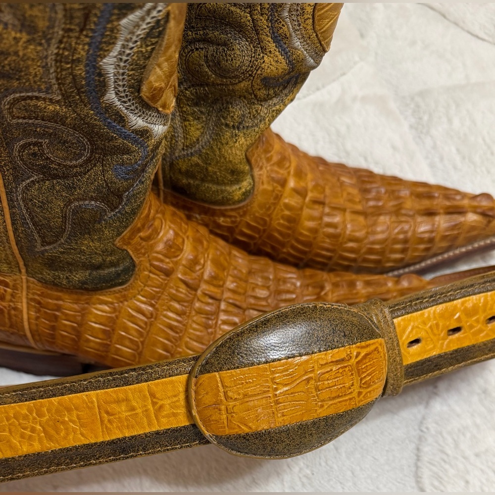 Aguila Real Men's Genuine Alligator Crocodile Western Cowboy Boots and BELT 7